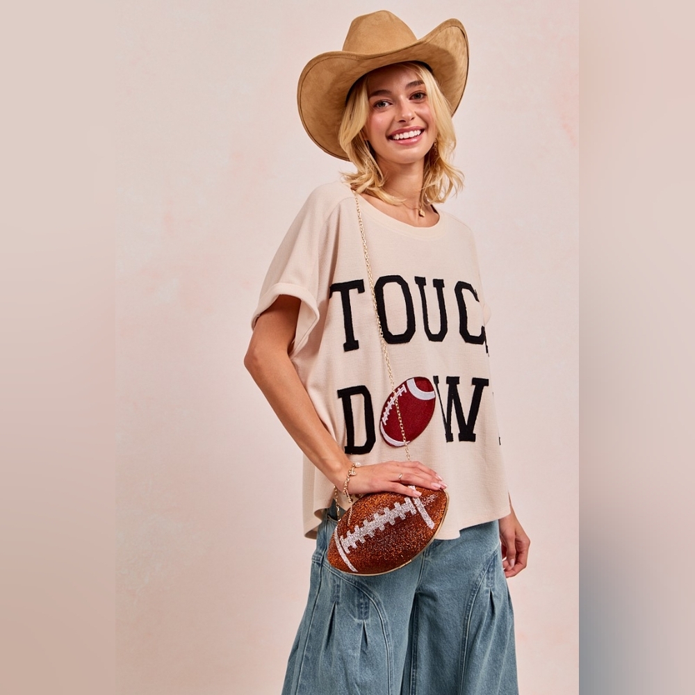 BiBi Game Day Touchdown Letter Patches Waffle Short Top - Picture 8 of 14